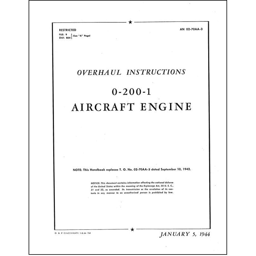 Essco Aircraft Aircraft Manual Continental O-200-1 Series Overhaul Instructions (COO2001SER-OH-C)
