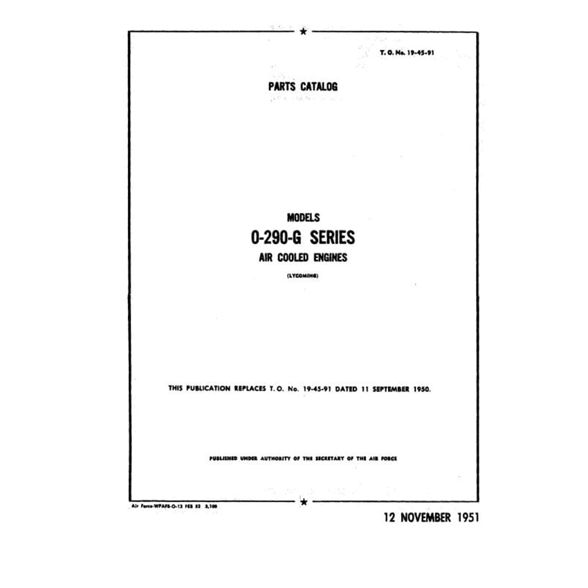 Essco Aircraft Aircraft Manual Lycoming O-290-G Air Cooled Engines Parts Catalog (19-45-91)