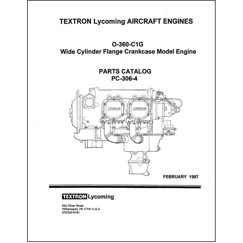 Essco Aircraft Aircraft Manual Lycoming O-360-C1G 1987 Parts Catalog PC-306-7 (PC-306-4A)