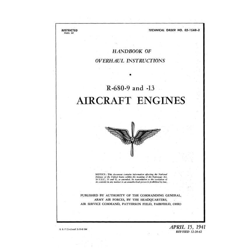 Essco Aircraft Aircraft Manual Lycoming R-680-9,-13 1941 Overhaul Instructions (02-15AB-3)
