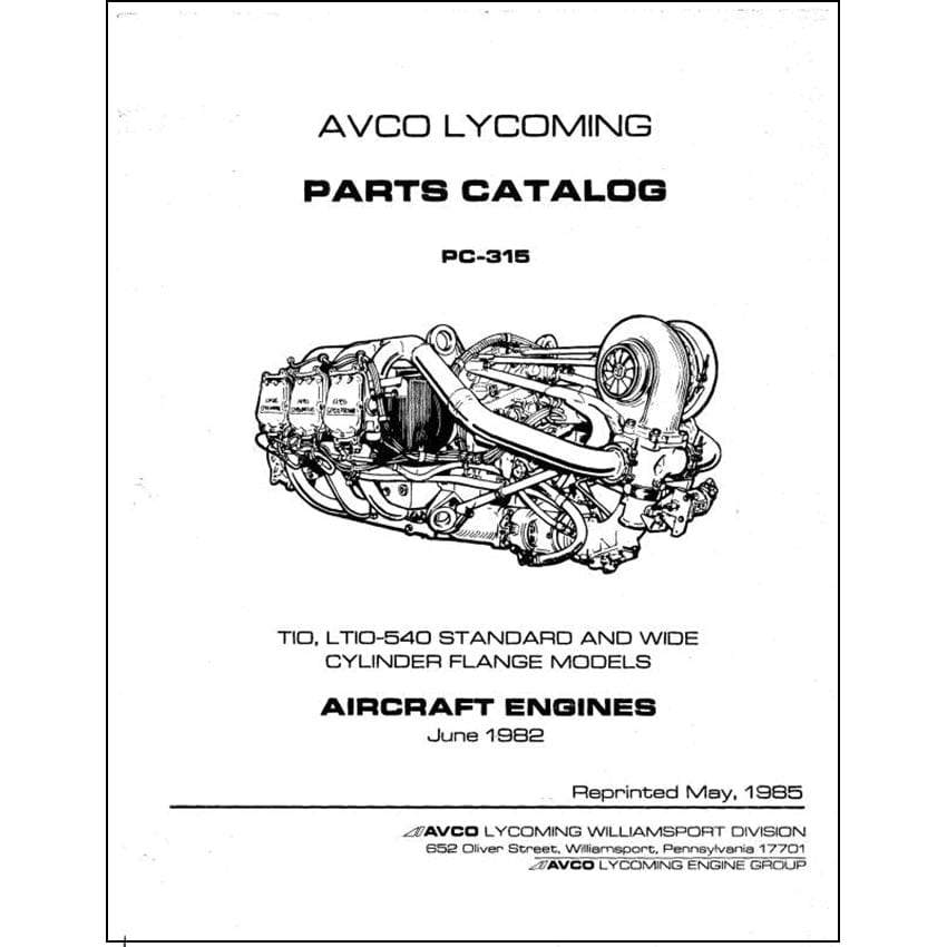 Essco Aircraft Aircraft Manual Lycoming TIO, LTIO-540 1985 Parts Catalog PC-315 (PC315)