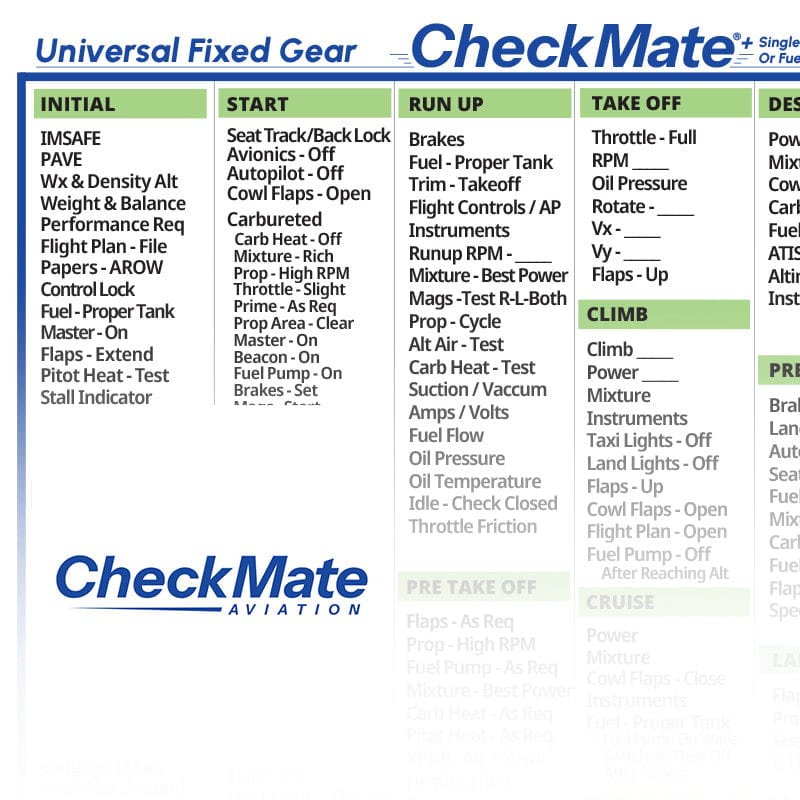 Checkmate Aviation Aviation Checklists CheckMate - Universal FG Checkmate+ Standard Size Comprehensive Pilot Checklist (Modernized and Updated)