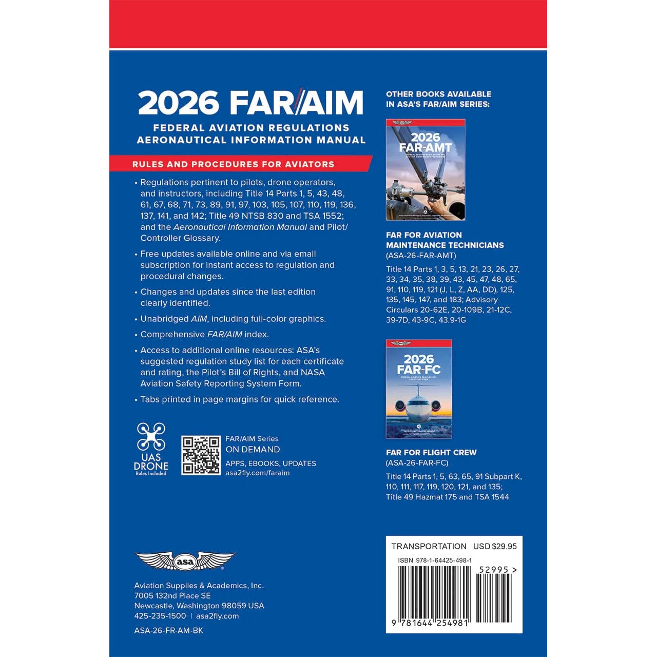 ASA Federal Aviation Regulations ASA 2026 FAR/AIM Handbook - The Ultimate FAA Regulations Guide for Pilots, Instructors, and Aviation Professionals