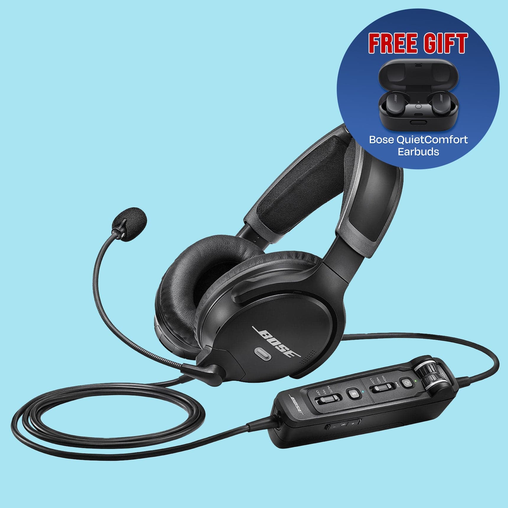 Bose Headsets Bose A30 ANR Aviation Headset XLR5 5 Pin Battery Power with Bluetooth 857641-3170