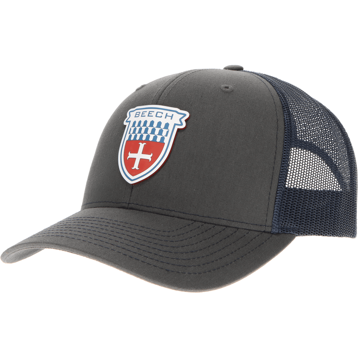 Aeroplane Apparel Company Headwear Charcoal/Navy Beechcraft Shield Velocity Trucker Hat - Red/White/Blue