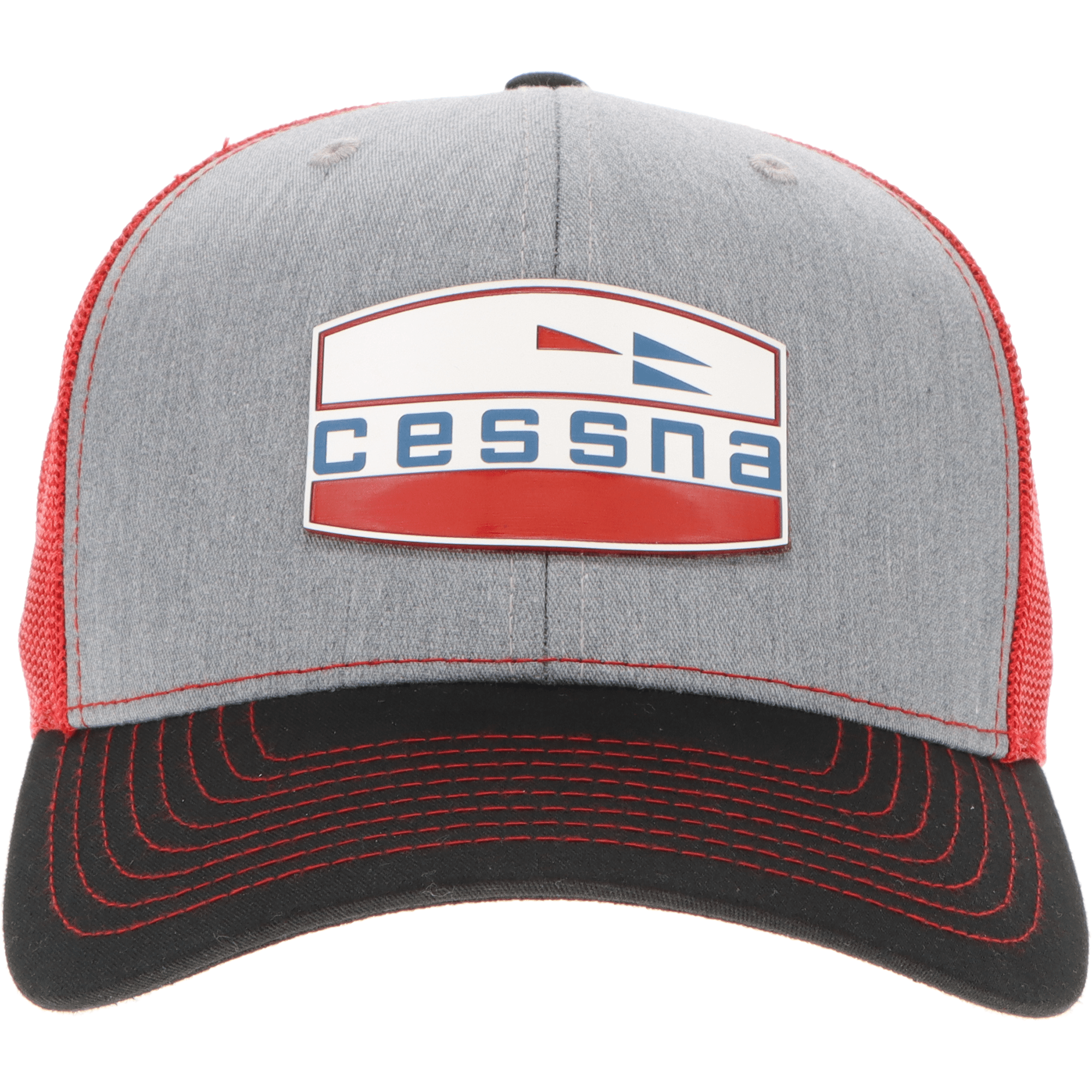 Aeroplane Apparel Company Headwear Heather Grey/Red/Black Cessna 70's Crest Logo Velocity Trucker Hat - Red/White/Blue