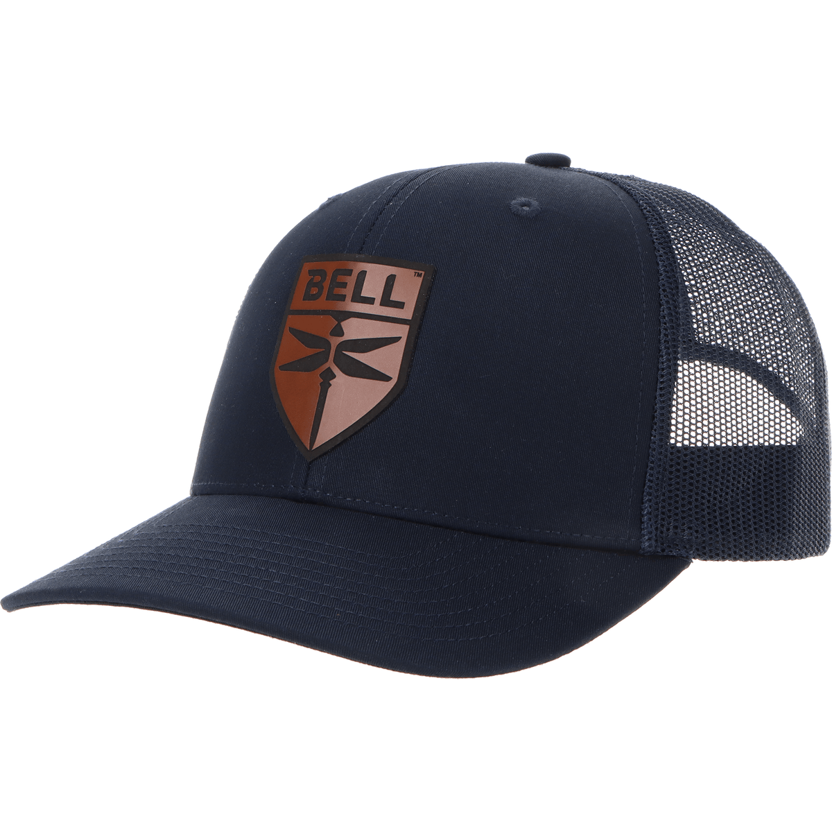 Aeroplane Apparel Company Headwear Navy Bell Modern Logo Heritage Trucker Hat - Buckskin
