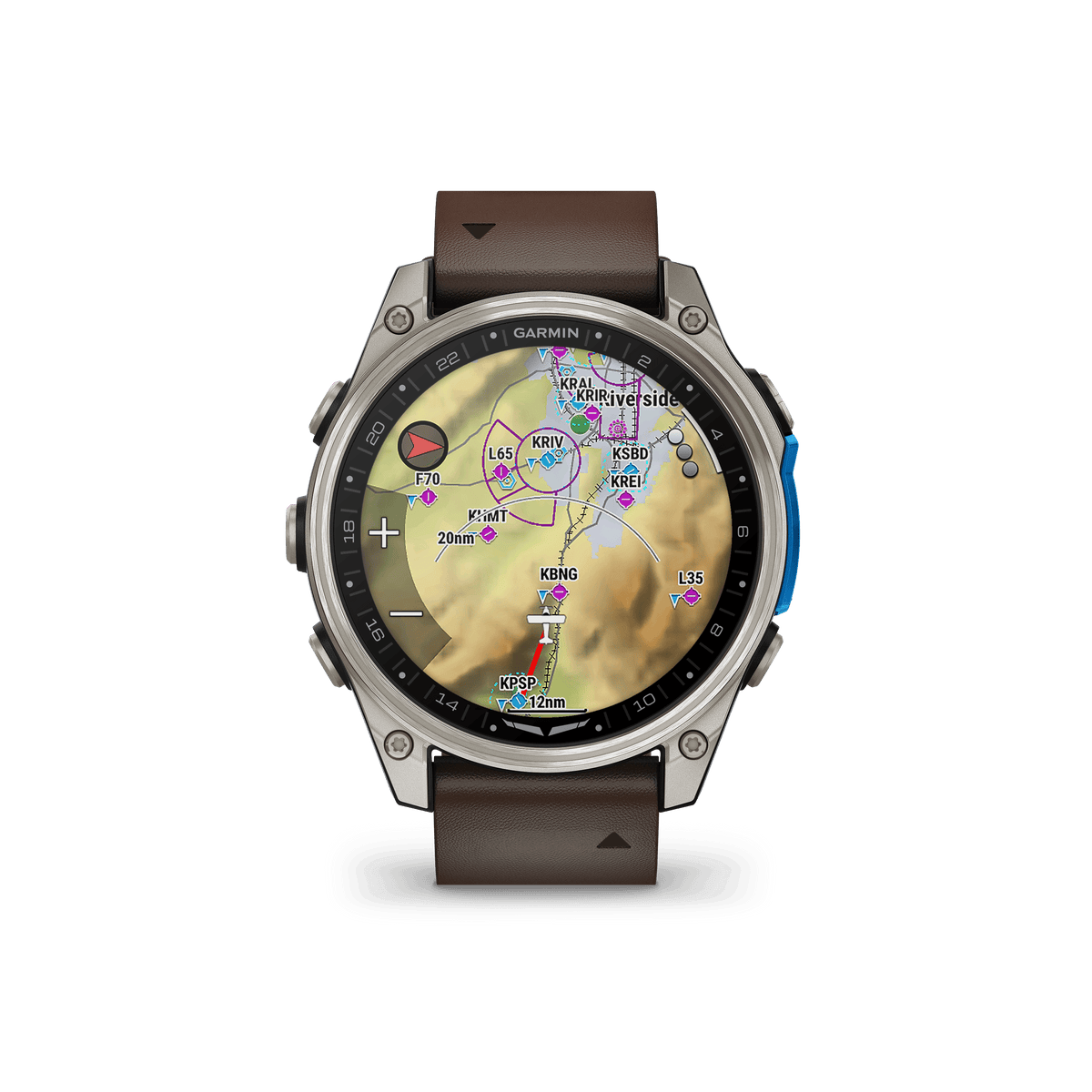 Garmin Watches Garmin D2 Mach 2 Aviator Smartwatch: Titanium with Oxford Brown Leather Band (47 mm)