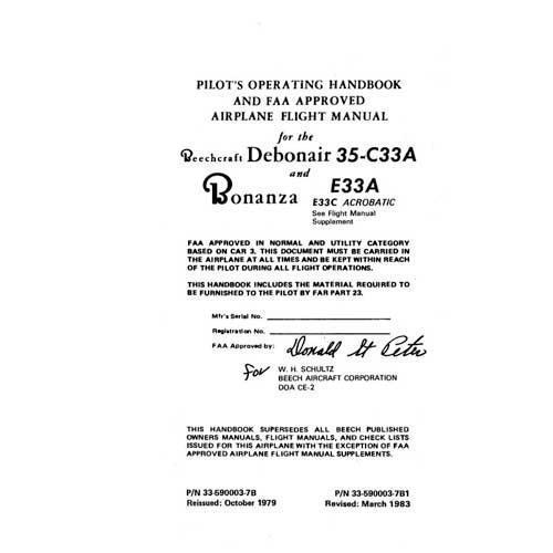 Essco Aircraft Aircraft Manual Beech C-33, E-33A, & E-33C Series POH (33-590003-7B)