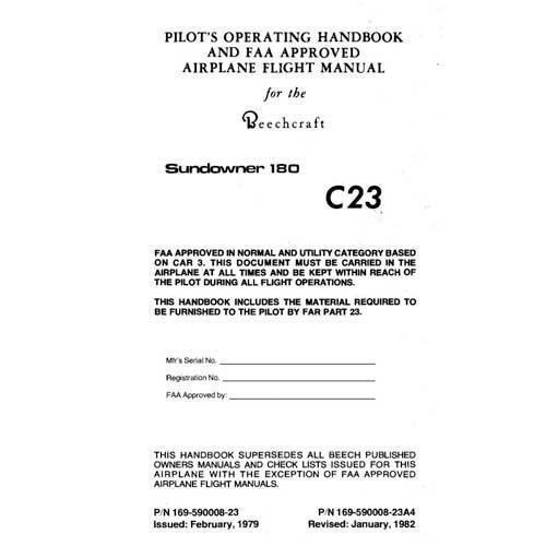 Essco Aircraft Aircraft Manual Beech C23 Sundowner Pilot's Operating Handbook (part# 169-590008-17C2)