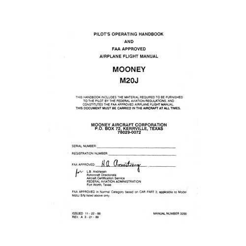 Essco Aircraft Aircraft Manual Mooney M20J 1989 Pilot's Operating Handbook (part# 3200)