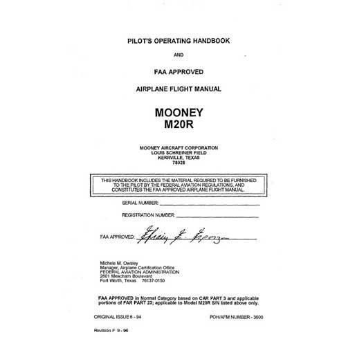 Essco Aircraft Aircraft Manual Mooney M20R 1999 POH & Flight Manual (3800)