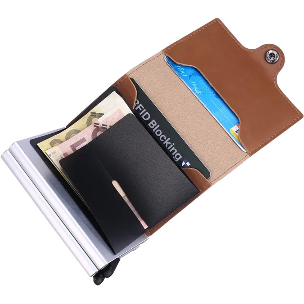 Leather Wallet Business Card Holder (Dual Pop-up Card Case Wallet) - PilotMall.com