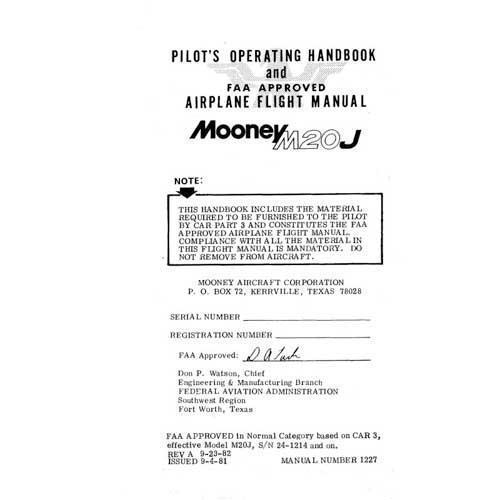 Mooney M20J 1982-1983 Pilot's Operating Handbook (part# 1227) - PilotMall.com
