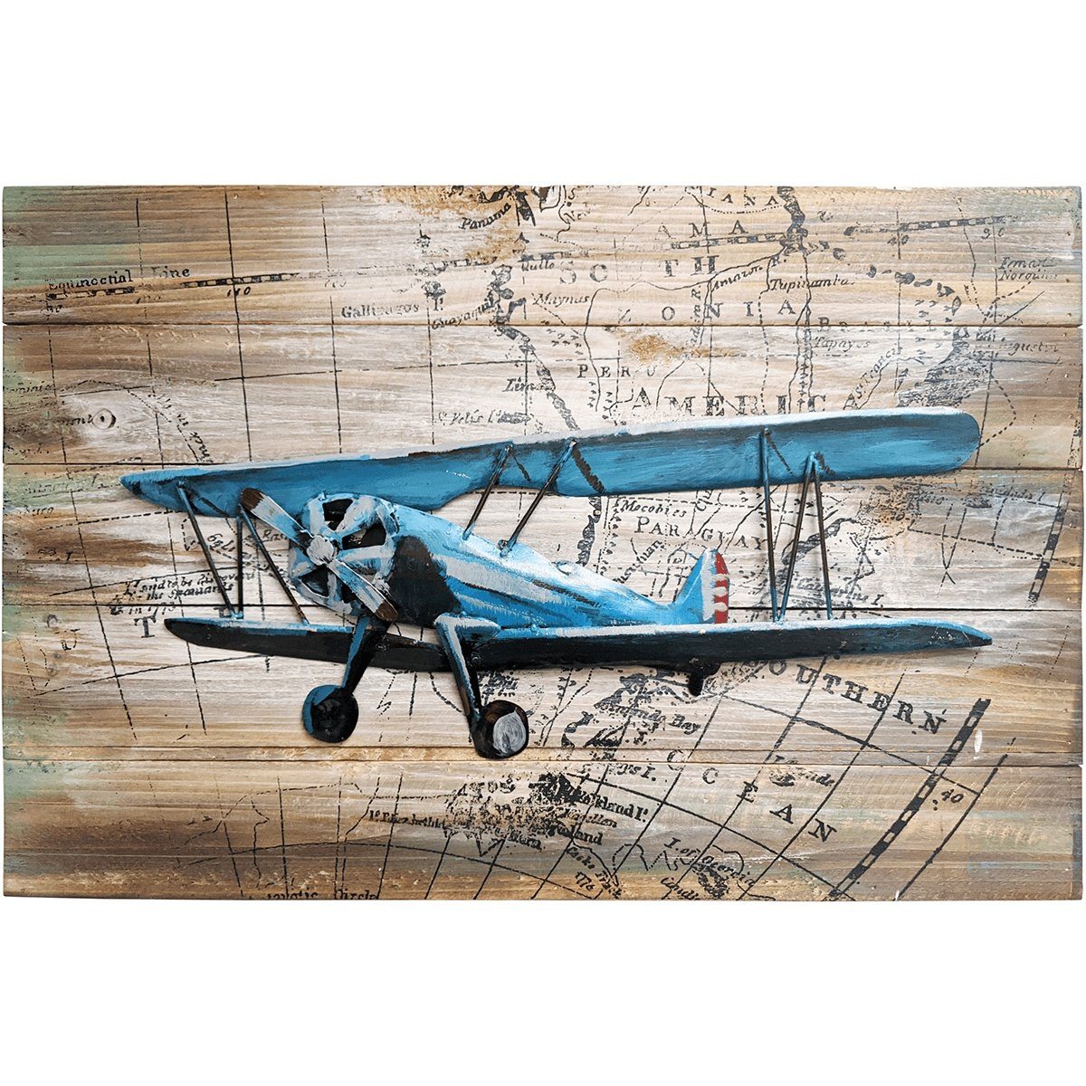 Pilot Toys Bygone Biplane Mixed Media Art - Blue - PilotMall.com