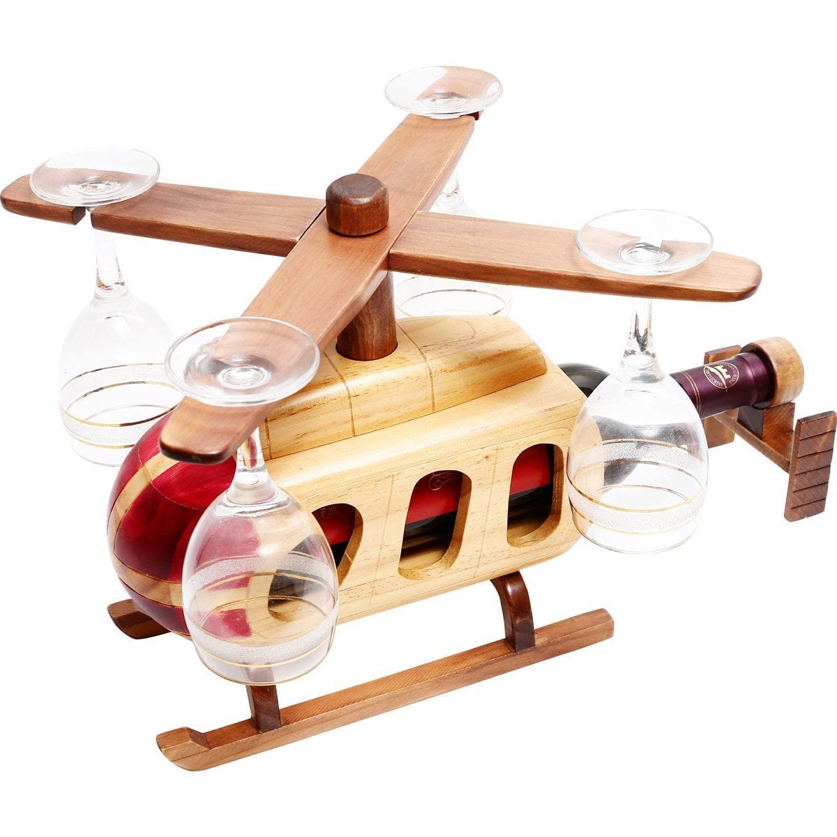 Pilot Toys Helicopter Wood Wine Glass & Bottle Holder - PilotMall.com
