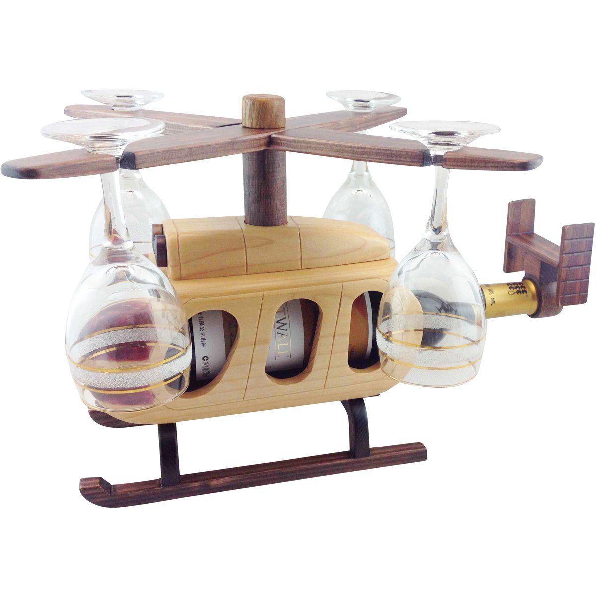 Pilot Toys Helicopter Wood Wine Glass & Bottle Holder - PilotMall.com