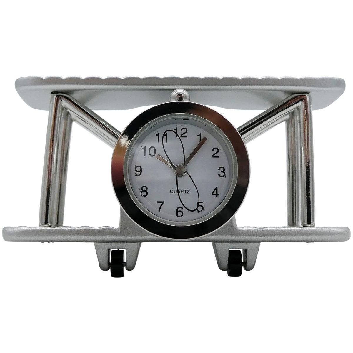 Pilot Toys Silver Biplane Desk Clock - PilotMall.com