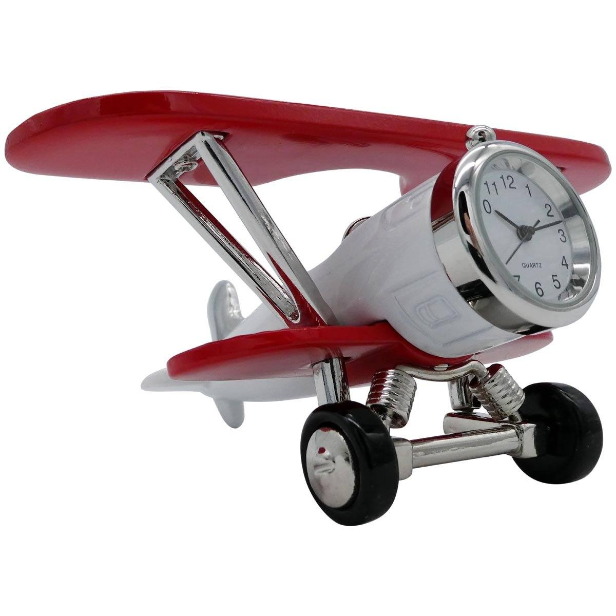 Pilot Toys White and Red Biplane Desk Clock