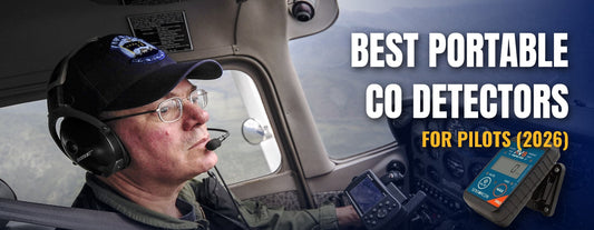 Pilot flying a Cessna over Alaska with a Sensorcon AV8 Inspector Pro carbon monoxide detector on the panel