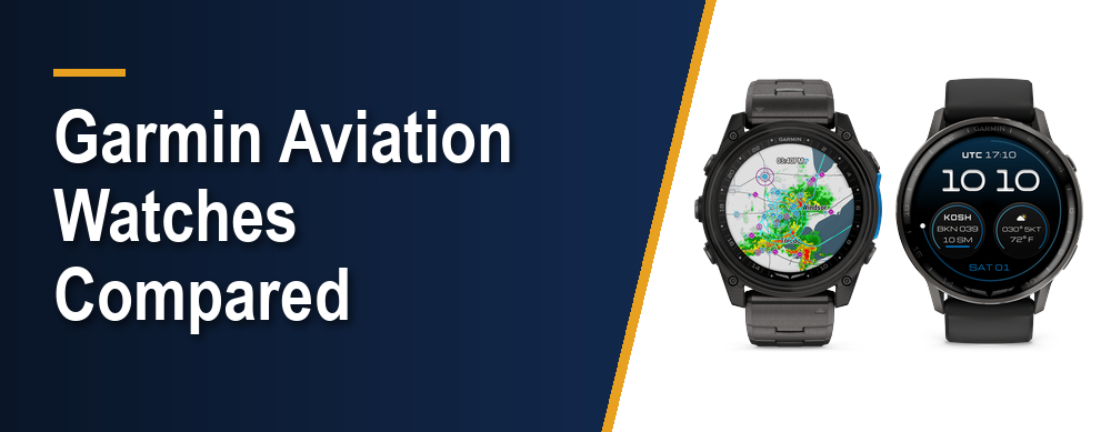 Garmin D2 Mach 2 aviator smartwatch in carbon gray titanium beside a slate D2 Air X15, two Garmin pilot watches compared here
