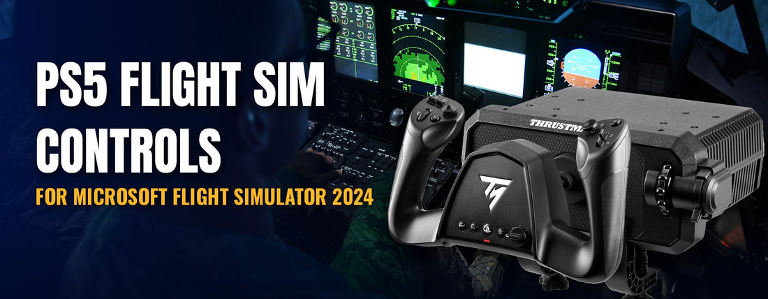 Flight simulator cockpit at night with the Thrustmaster TCA Sky Yoke for PS5