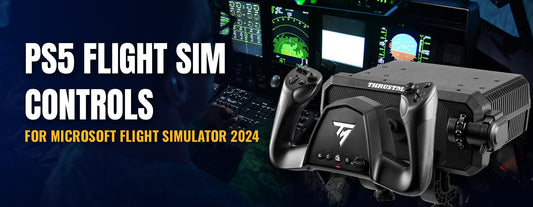 Flight simulator cockpit at night with the Thrustmaster TCA Sky Yoke for PS5