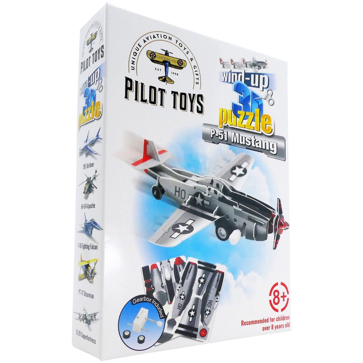 Pilot Toys 12 Airplane Wind-Up 3D Puzzles with Display Box