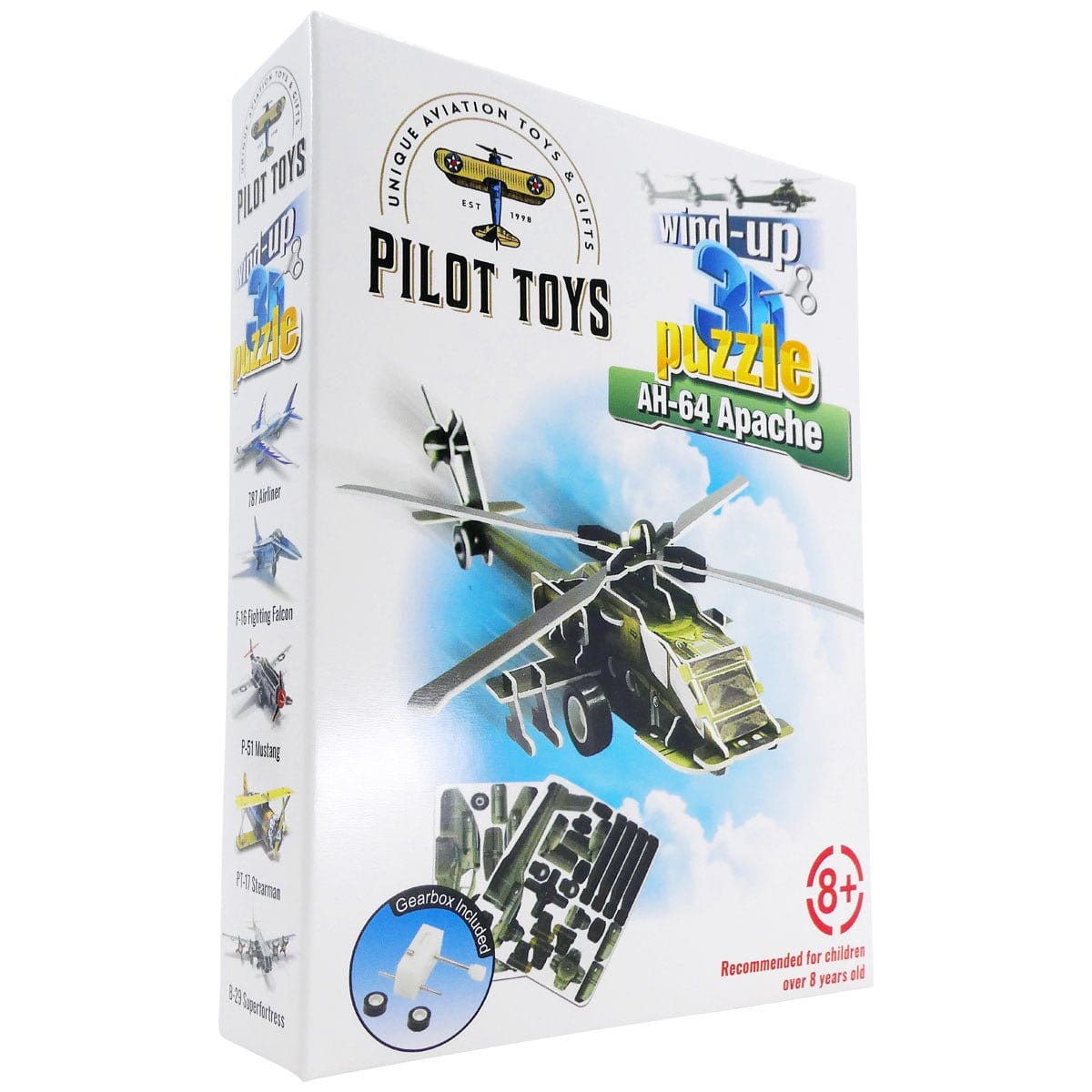 Pilot Toys 12 Airplane Wind-Up 3D Puzzles with Display Box