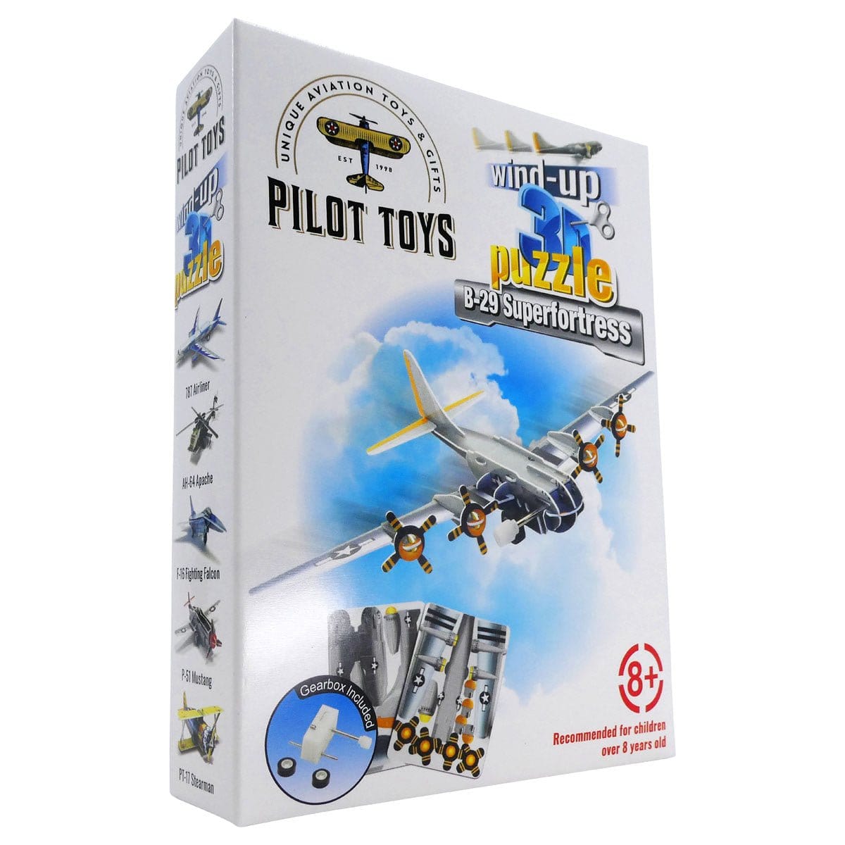 Pilot Toys 12 Airplane Wind-Up 3D Puzzles with Display Box