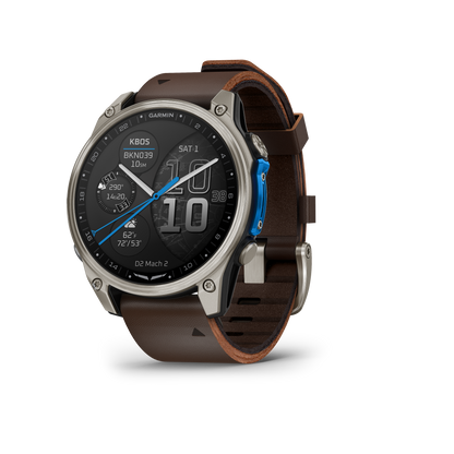 Garmin D2 Mach 2 Aviator Smartwatch: Titanium with Oxford Brown Leather Band (47 mm)