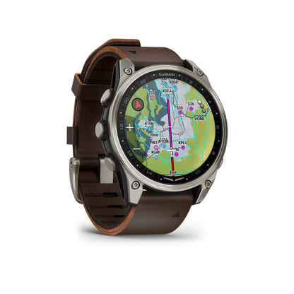 Garmin D2 Mach 2 Aviator Smartwatch: Titanium with Oxford Brown Leather Band (47 mm)
