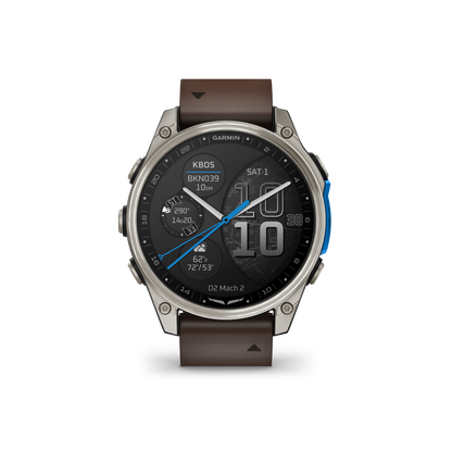 Garmin D2 Mach 2 Aviator Smartwatch: Titanium with Oxford Brown Leather Band (47 mm)