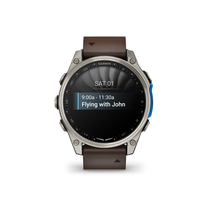 Garmin D2 Mach 2 Aviator Smartwatch: Titanium with Oxford Brown Leather Band (47 mm)