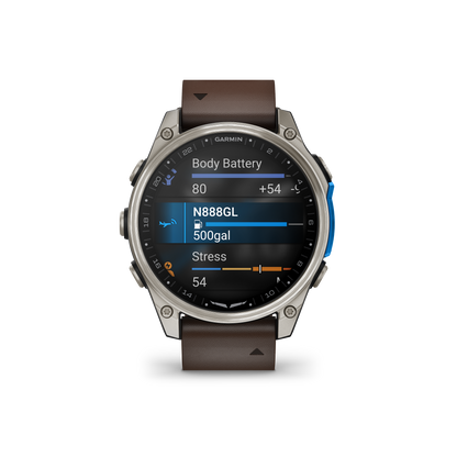 Garmin D2 Mach 2 Aviator Smartwatch: Titanium with Oxford Brown Leather Band (47 mm)
