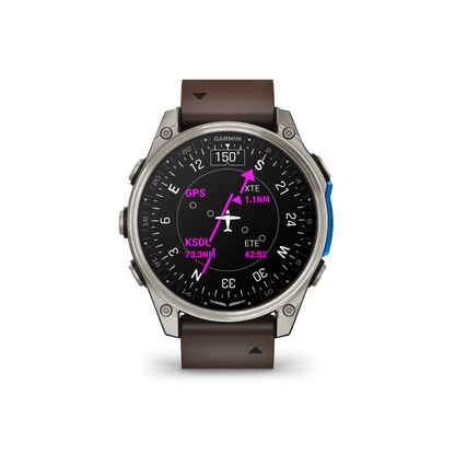 Garmin D2 Mach 2 Aviator Smartwatch: Titanium with Oxford Brown Leather Band (47 mm)