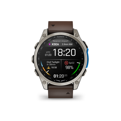 Garmin D2 Mach 2 Aviator Smartwatch: Titanium with Oxford Brown Leather Band (47 mm)
