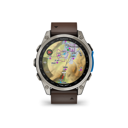 Garmin D2 Mach 2 Aviator Smartwatch: Titanium with Oxford Brown Leather Band (47 mm)