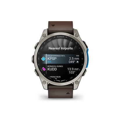 Garmin D2 Mach 2 Aviator Smartwatch: Titanium with Oxford Brown Leather Band (47 mm)