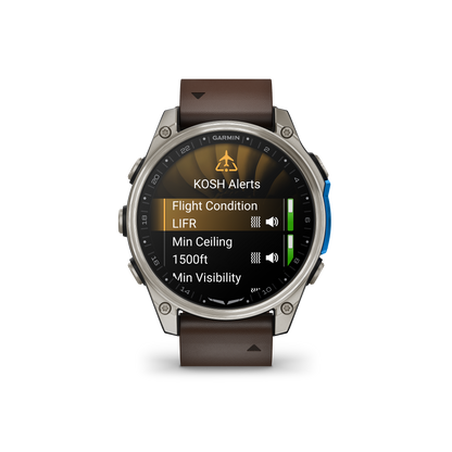 Garmin D2 Mach 2 Aviator Smartwatch: Titanium with Oxford Brown Leather Band (47 mm)