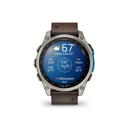 Garmin D2 Mach 2 Aviator Smartwatch: Titanium with Oxford Brown Leather Band (47 mm)