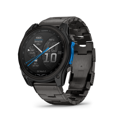 Garmin D2 Mach 2 Aviator Smartwatch: Carbon Gray DLC Titanium with Vented Titanium Bracelet (51 mm)