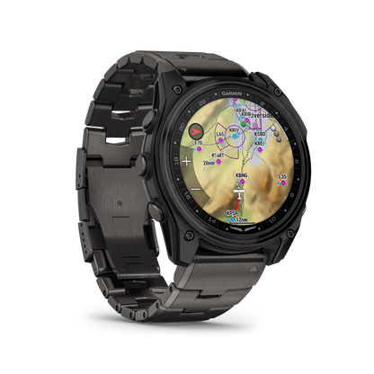 Garmin D2 Mach 2 Aviator Smartwatch: Carbon Gray DLC Titanium with Vented Titanium Bracelet (51 mm)