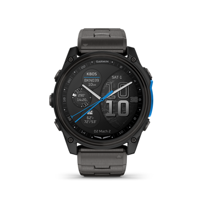 Garmin D2 Mach 2 Aviator Smartwatch: Carbon Gray DLC Titanium with Vented Titanium Bracelet (51 mm)