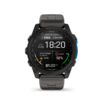 Garmin D2 Mach 2 Aviator Smartwatch: Carbon Gray DLC Titanium with Vented Titanium Bracelet (51 mm)