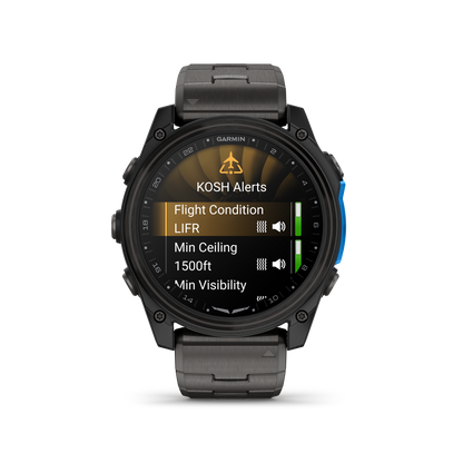 Garmin D2 Mach 2 Aviator Smartwatch: Carbon Gray DLC Titanium with Vented Titanium Bracelet (51 mm)