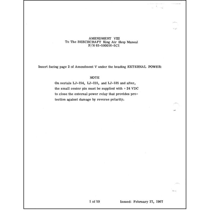 Essco Aircraft Aircraft Manual Beech King Air 90, A90 Shop Manual 1966 (65-590016-5C1)