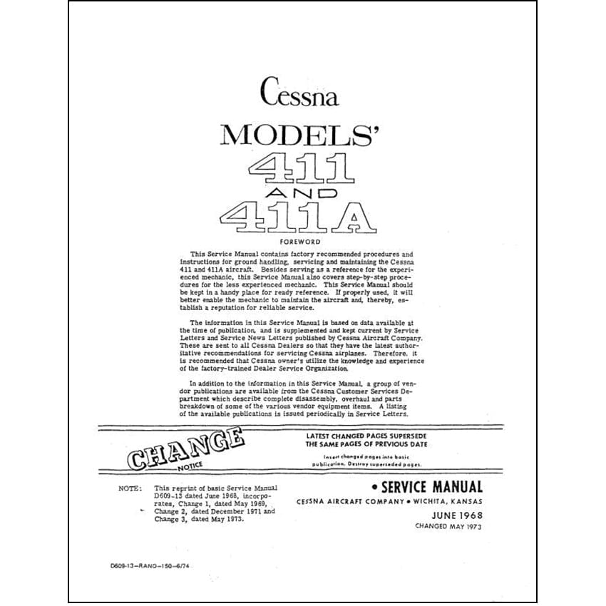 Essco Aircraft Aircraft Manual Cessna 411, 411A 1965-68 Maintenance Manual