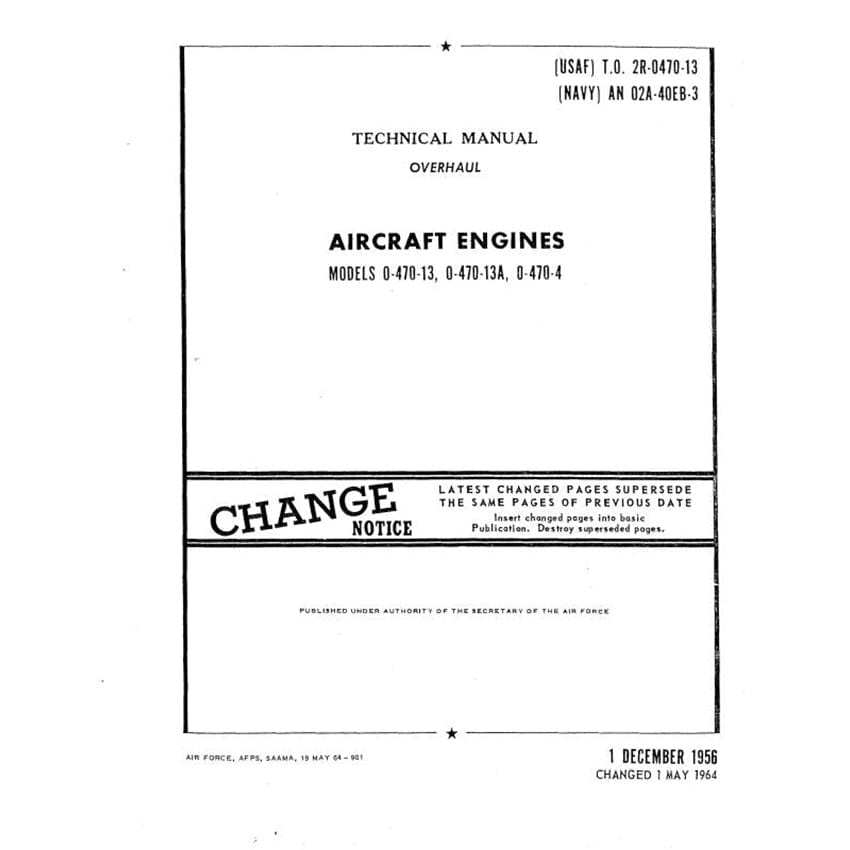 Essco Aircraft Aircraft Manual Continental 0-470-13-13A-4 1956 Overhaul Technical Manual (2R-0470-13)
