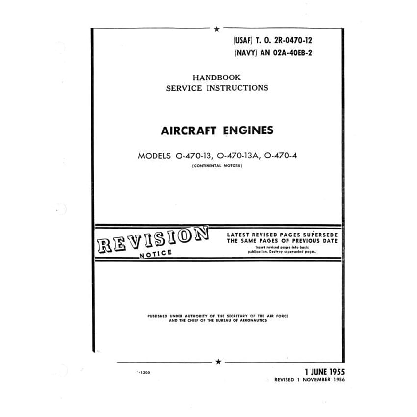 Essco Aircraft Aircraft Manual Continental 0-470-13-13A-4 1956 Service Instructions Manual (2R-0470-12)